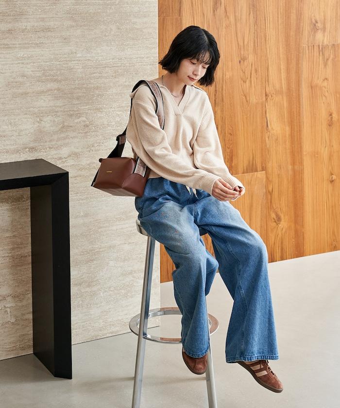 燈芯絨開領翻領針織衫