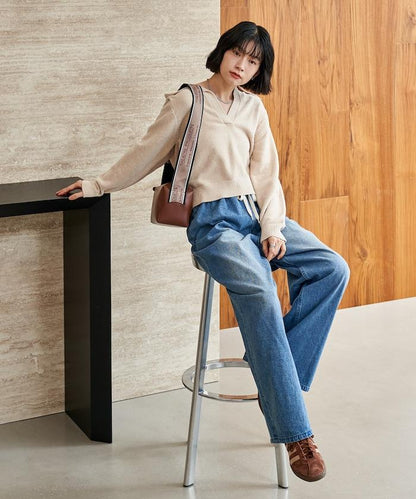 燈芯絨開領翻領針織衫