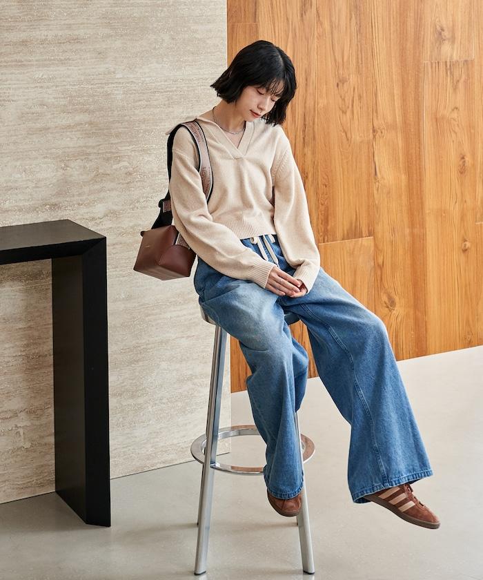 燈芯絨開領翻領針織衫