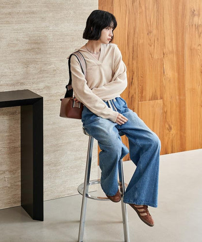 燈芯絨開領翻領針織衫