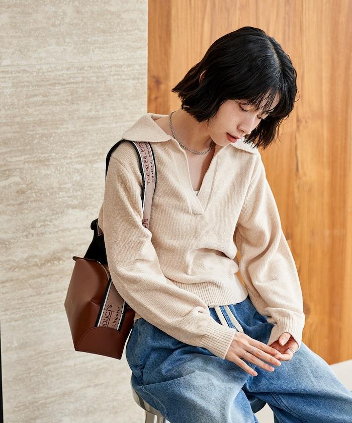 燈芯絨開領翻領針織衫