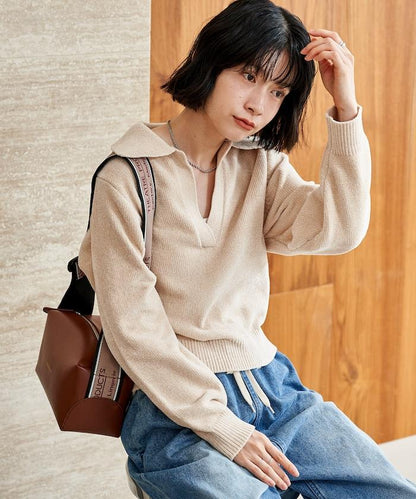 燈芯絨開領翻領針織衫