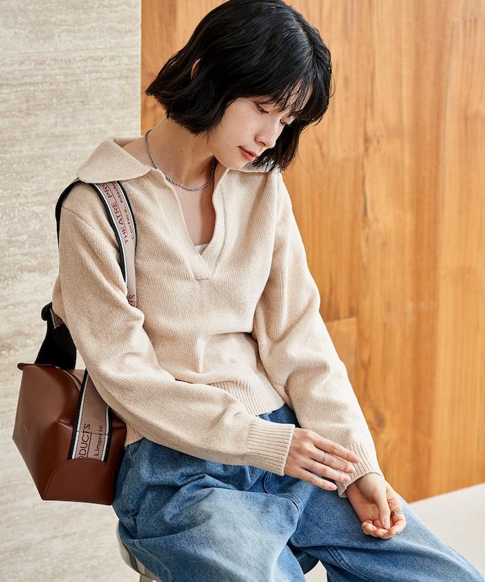 燈芯絨開領翻領針織衫