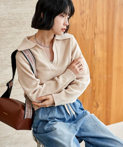 燈芯絨開領翻領針織衫