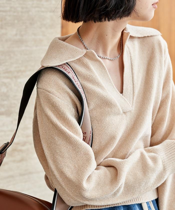 燈芯絨開領翻領針織衫