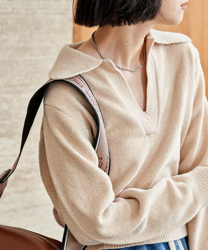 燈芯絨開領翻領針織衫