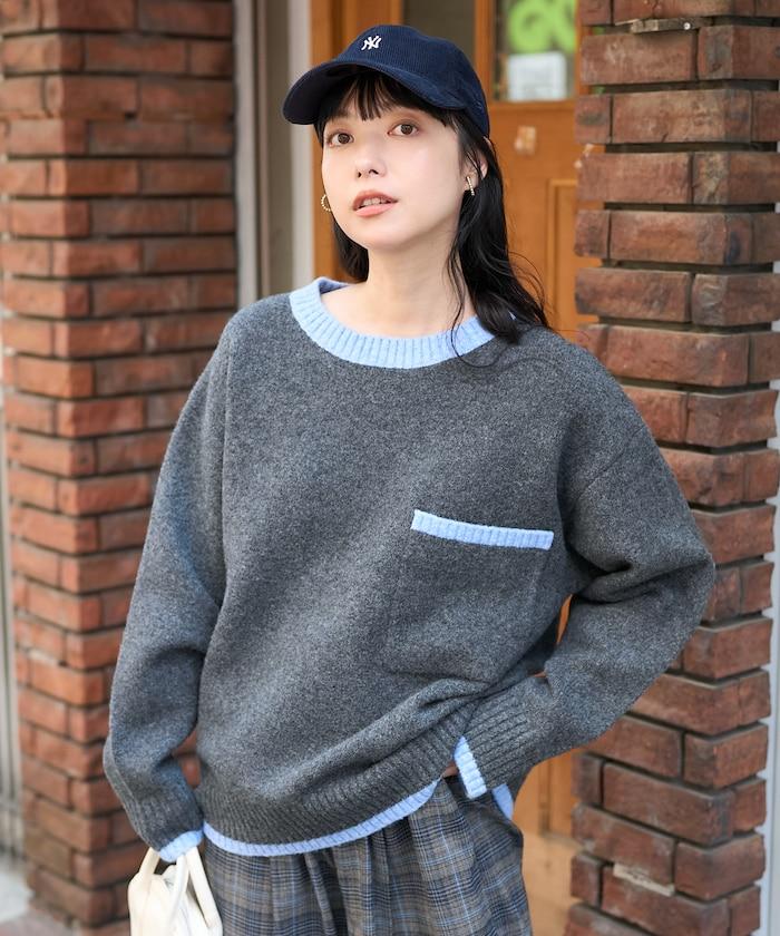拼色帶口袋針織衫