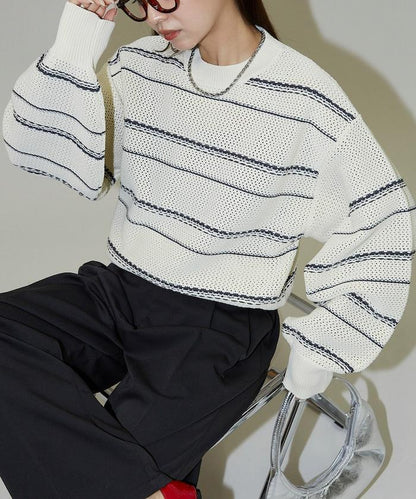 條紋針織套頭衫