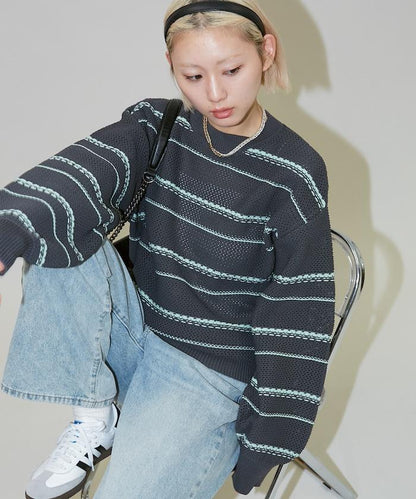 條紋針織套頭衫