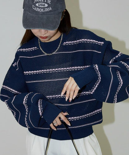 條紋針織套頭衫