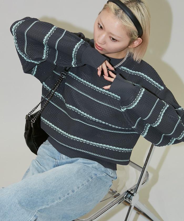 條紋針織套頭衫