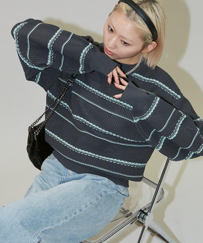 條紋針織套頭衫