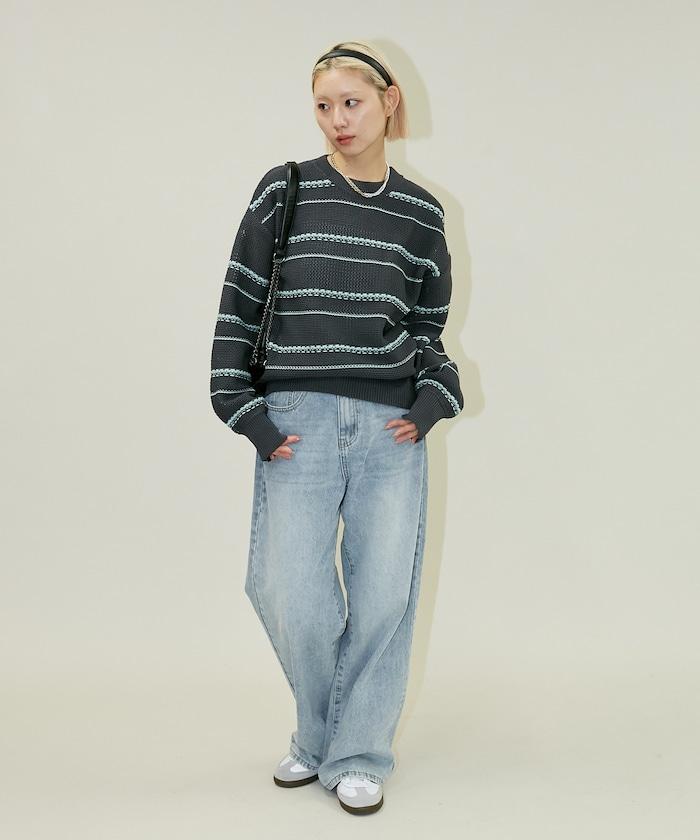 條紋針織套頭衫