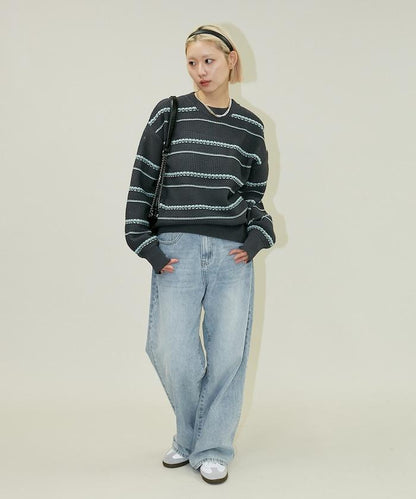 條紋針織套頭衫