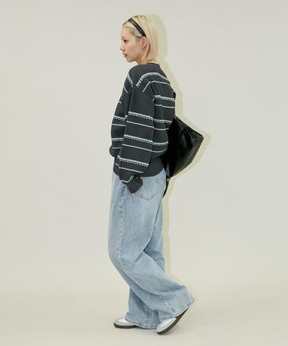 條紋針織套頭衫