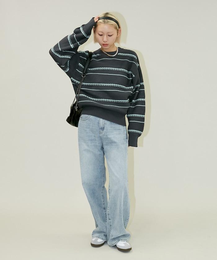 條紋針織套頭衫