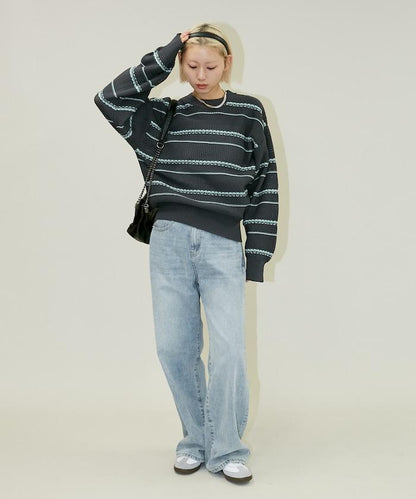 條紋針織套頭衫
