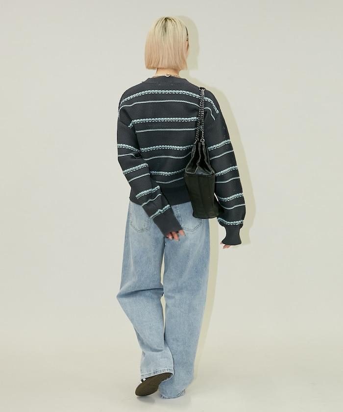 條紋針織套頭衫