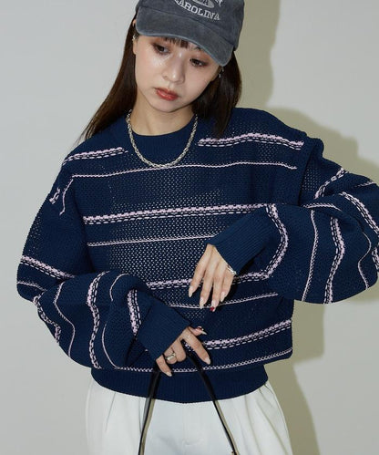 條紋針織套頭衫