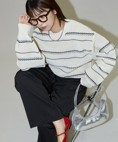 條紋針織套頭衫