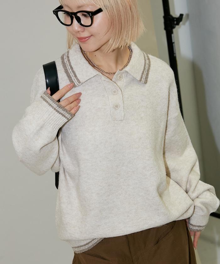 條紋翻領針織衫