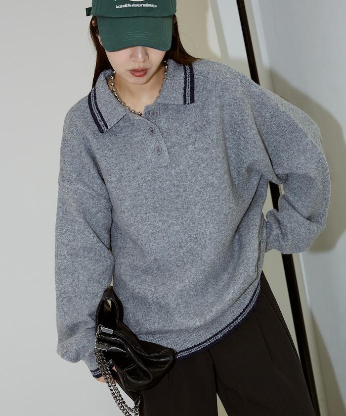 條紋翻領針織衫