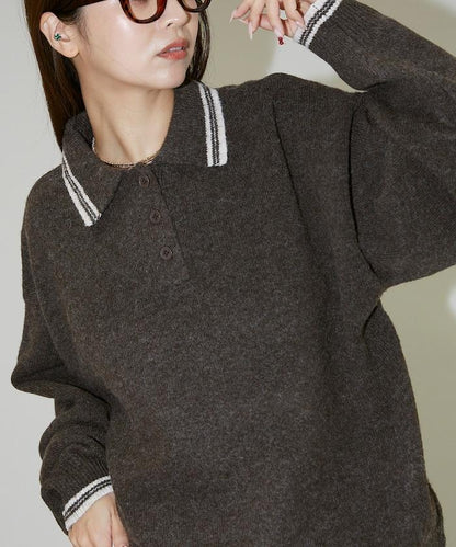 條紋翻領針織衫