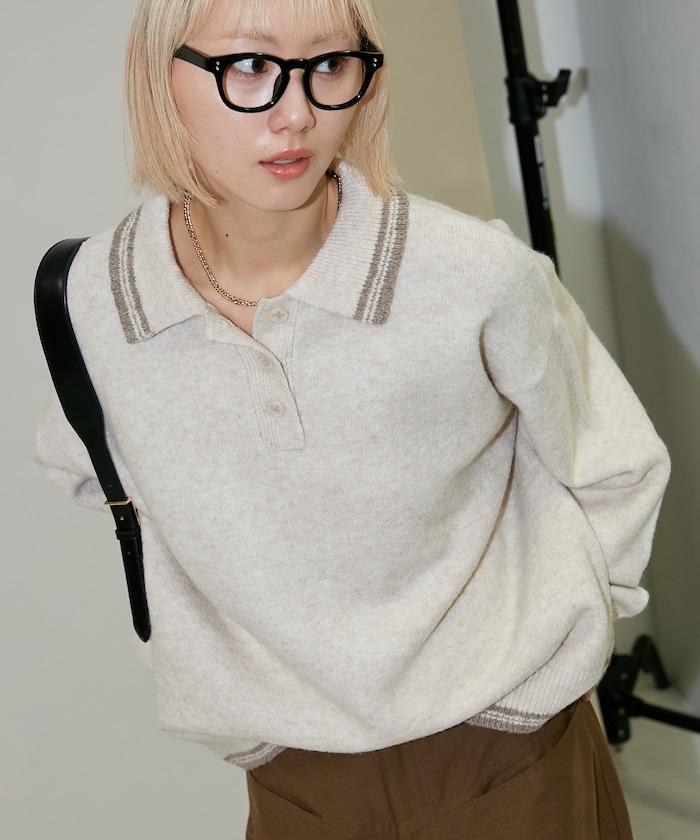 條紋翻領針織衫