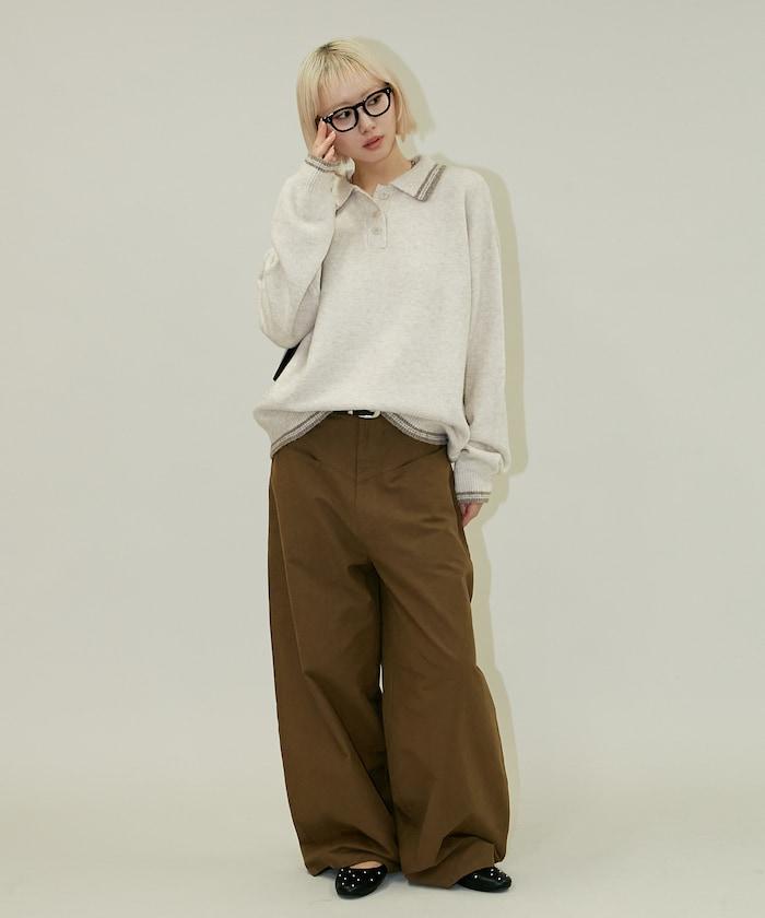 條紋翻領針織衫