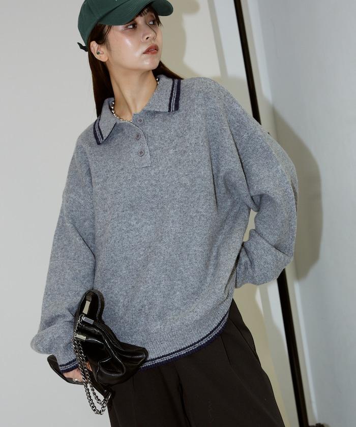 條紋翻領針織衫