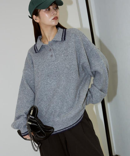 條紋翻領針織衫