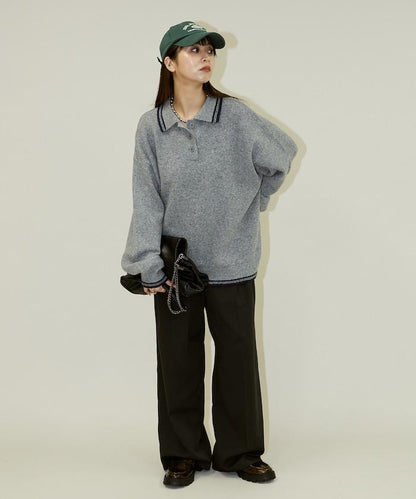 條紋翻領針織衫