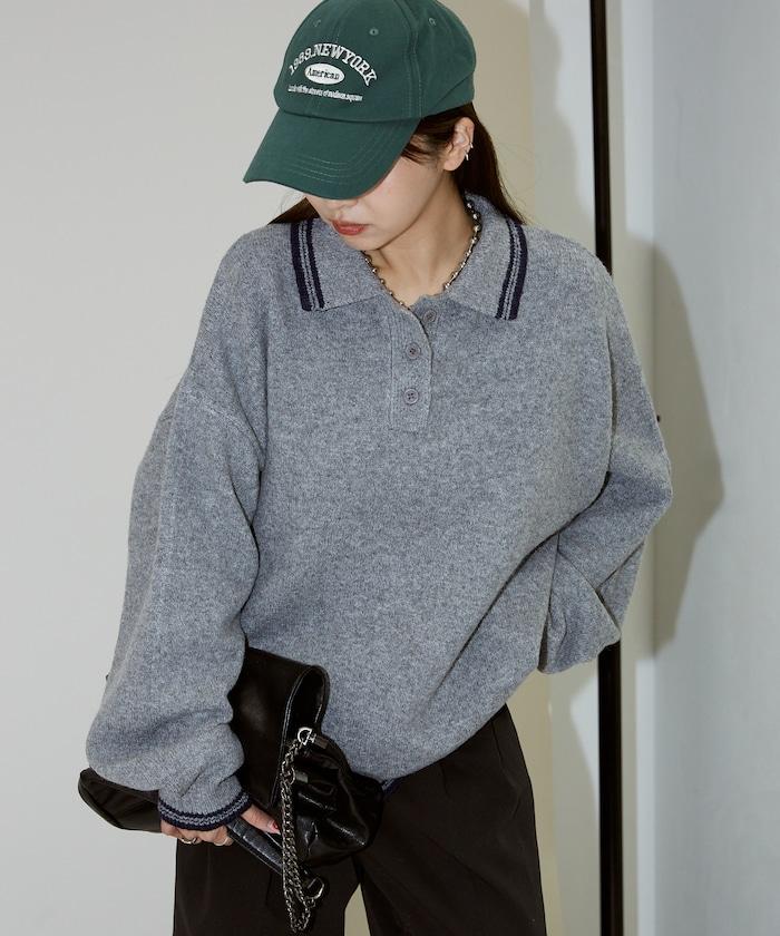 條紋翻領針織衫