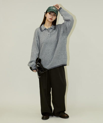 條紋翻領針織衫