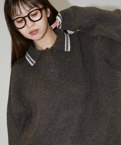 條紋翻領針織衫