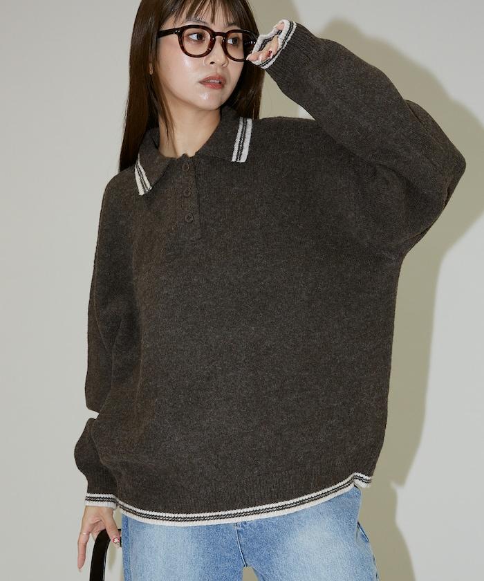 條紋翻領針織衫