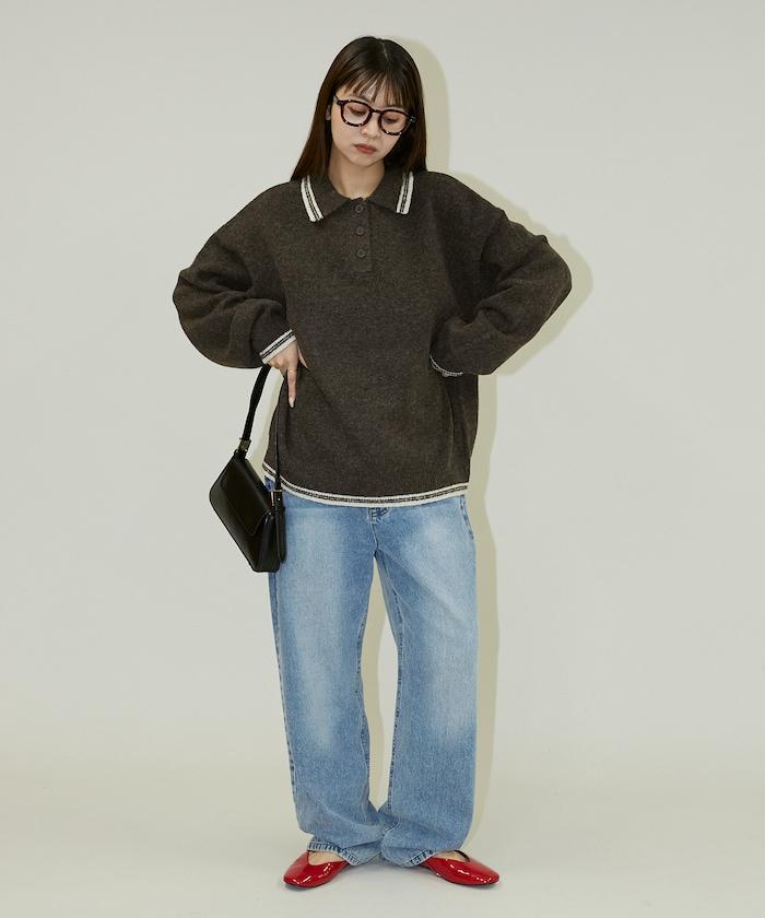 條紋翻領針織衫