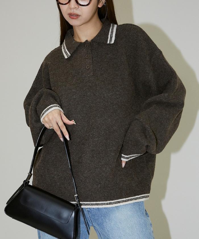 條紋翻領針織衫