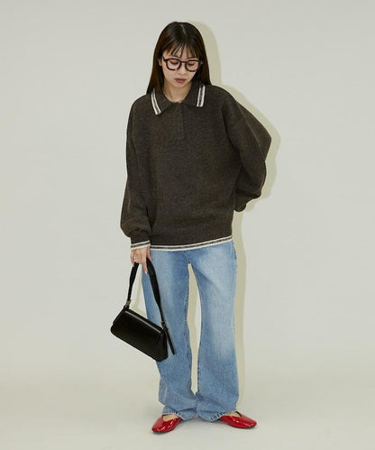 條紋翻領針織衫