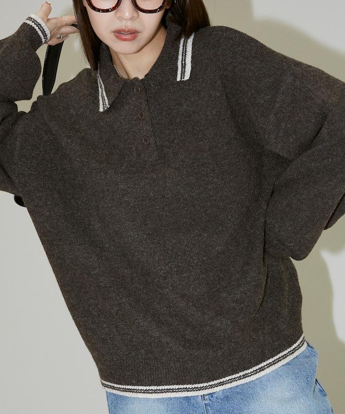 條紋翻領針織衫