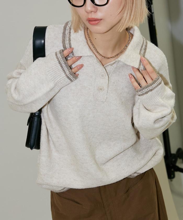 條紋翻領針織衫