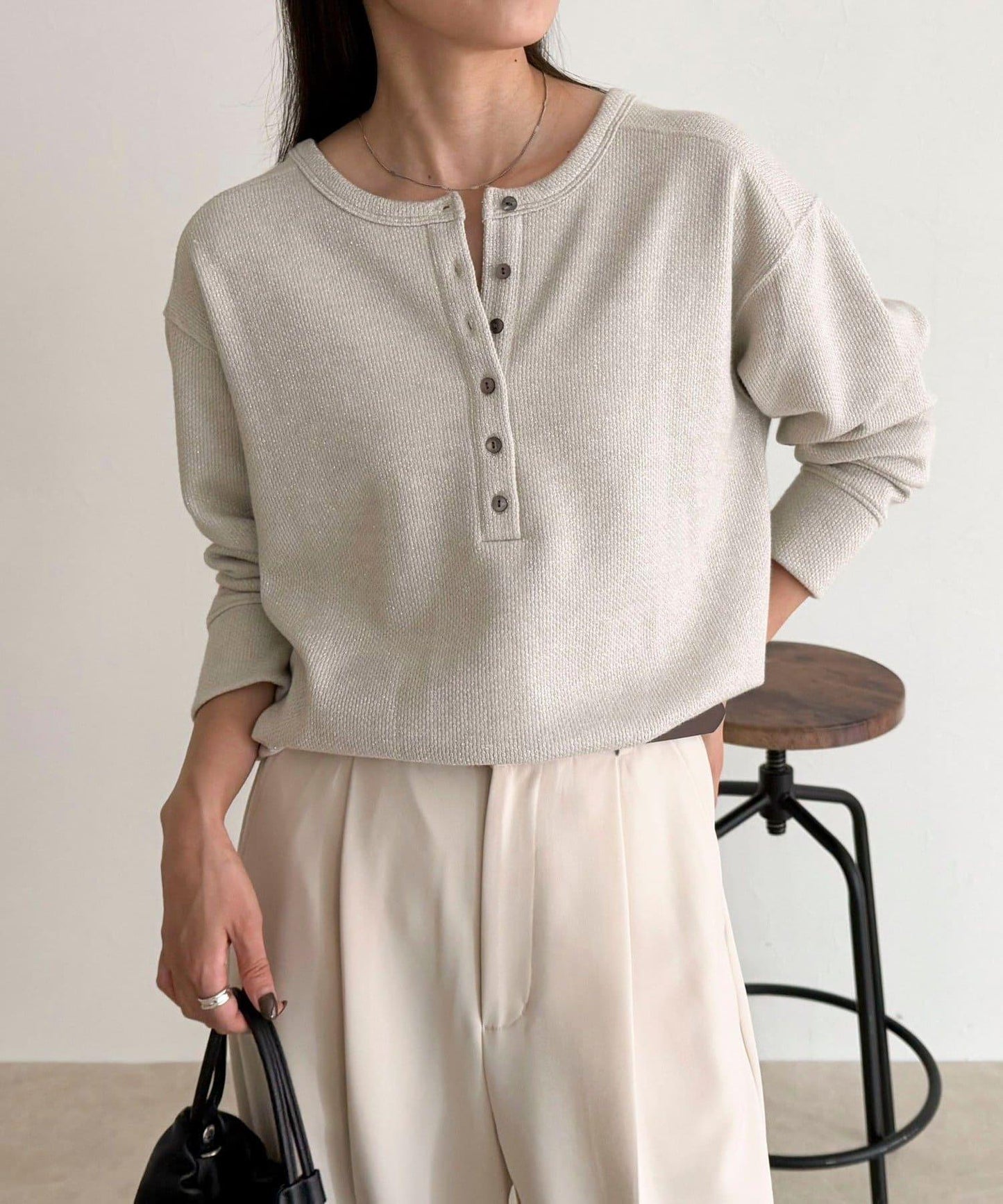 2WAY亨利領亮絲套頭衫