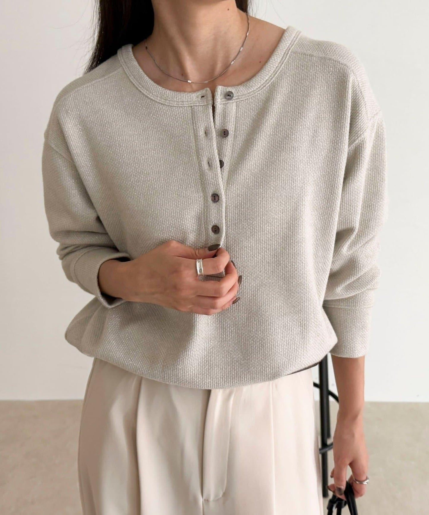 2WAY亨利領亮絲套頭衫