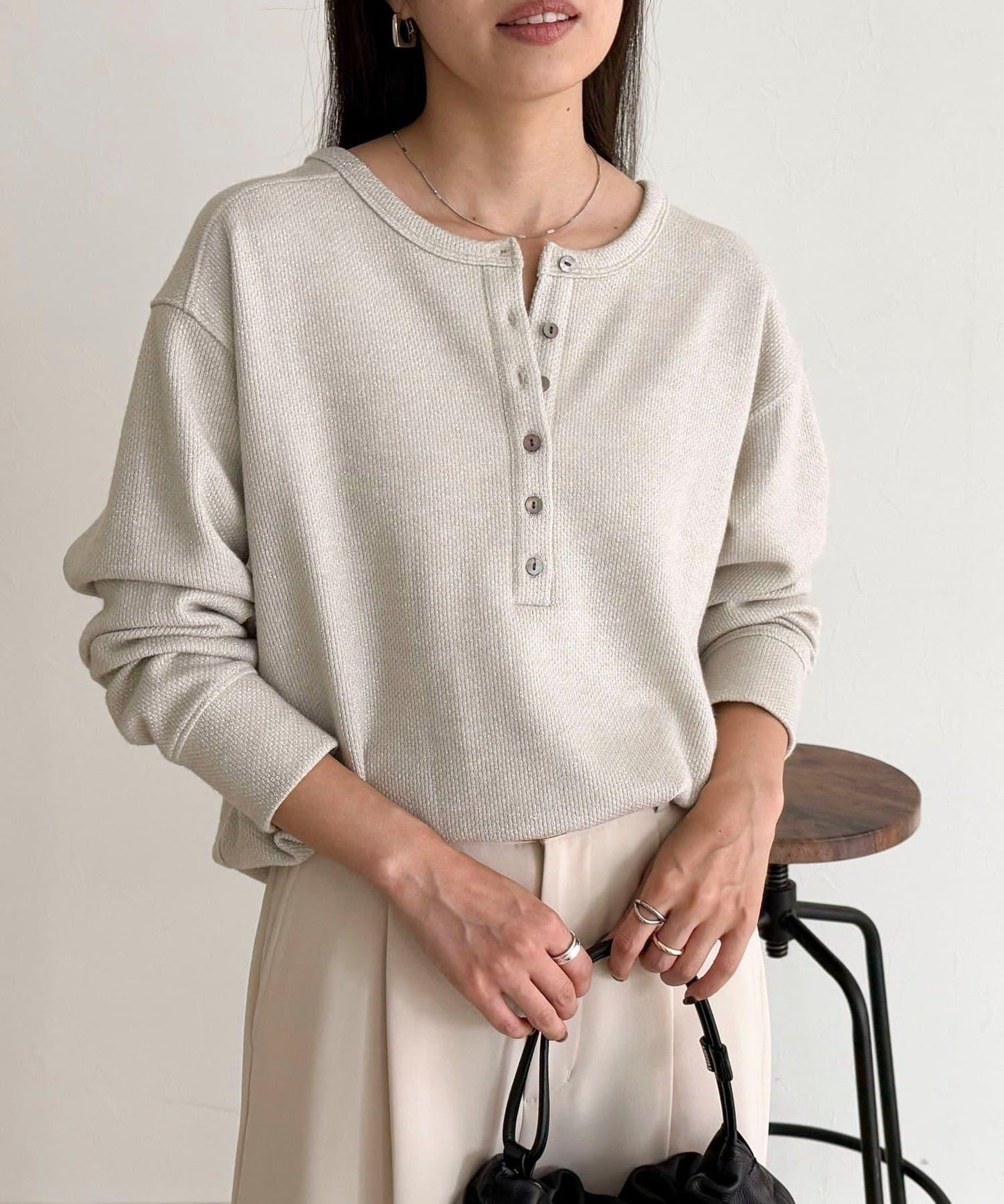 2WAY亨利領亮絲套頭衫