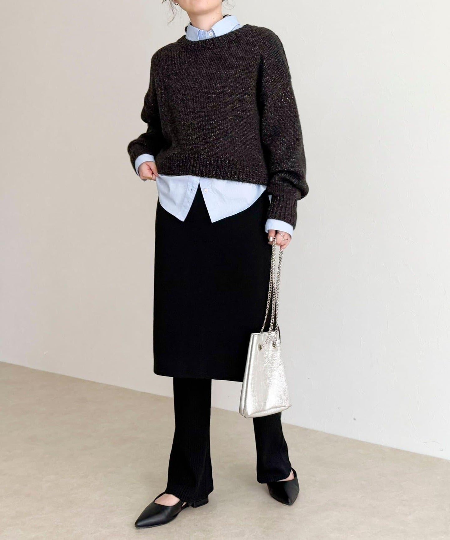 亮片短款針織套頭衫