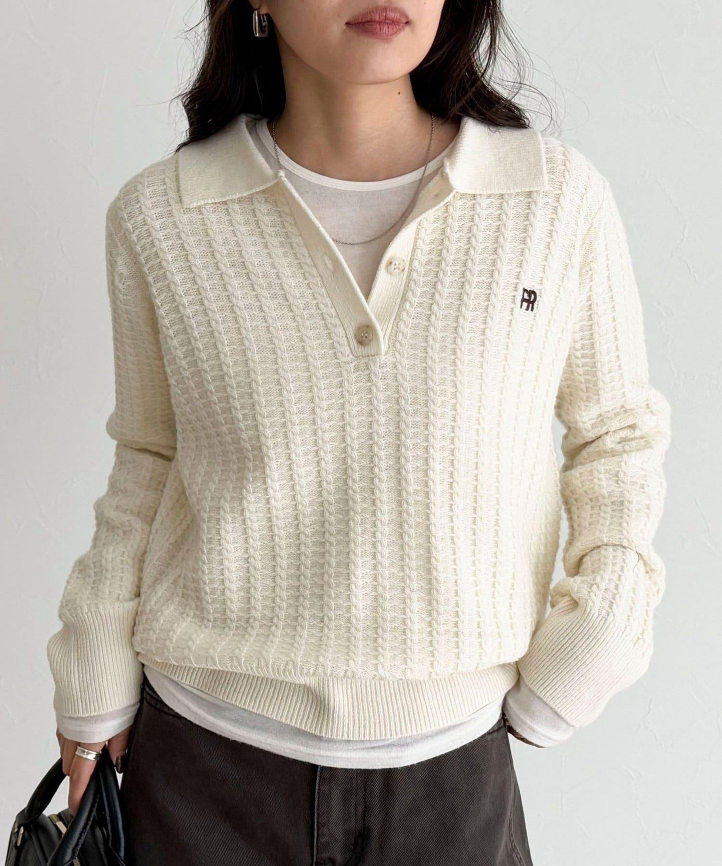 FR刺繡麻花紋理POLO領針織套頭衫