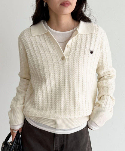 FR刺繡麻花紋理POLO領針織套頭衫