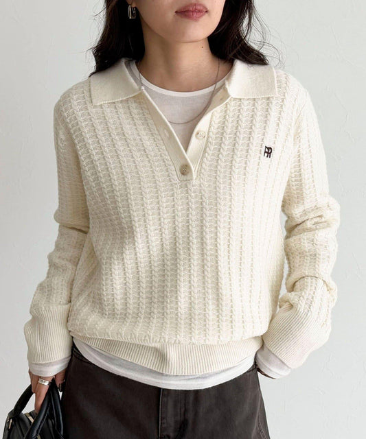 FR刺繡麻花紋理POLO領針織套頭衫