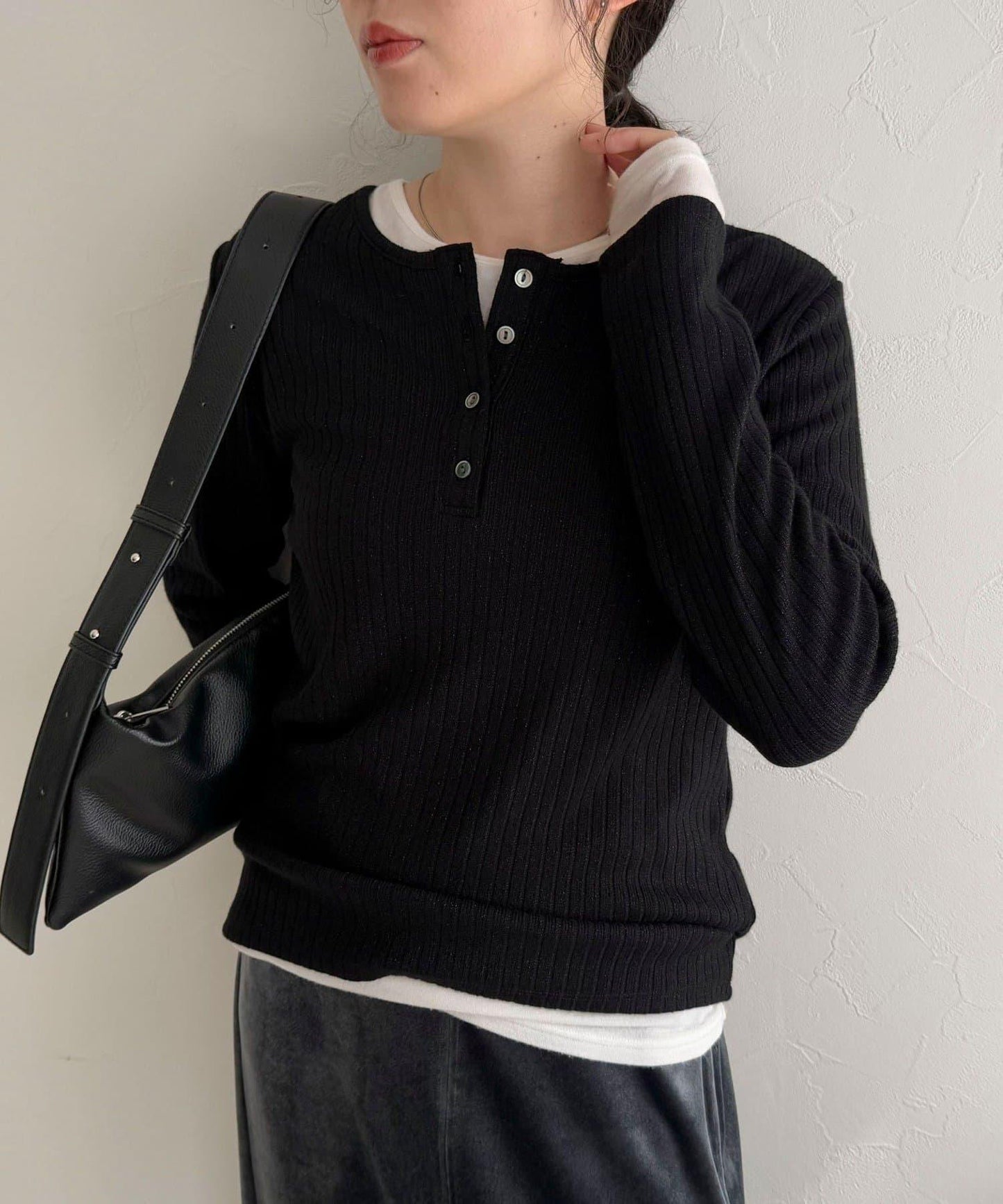 愛心刺繡亨利領羅紋套頭衫