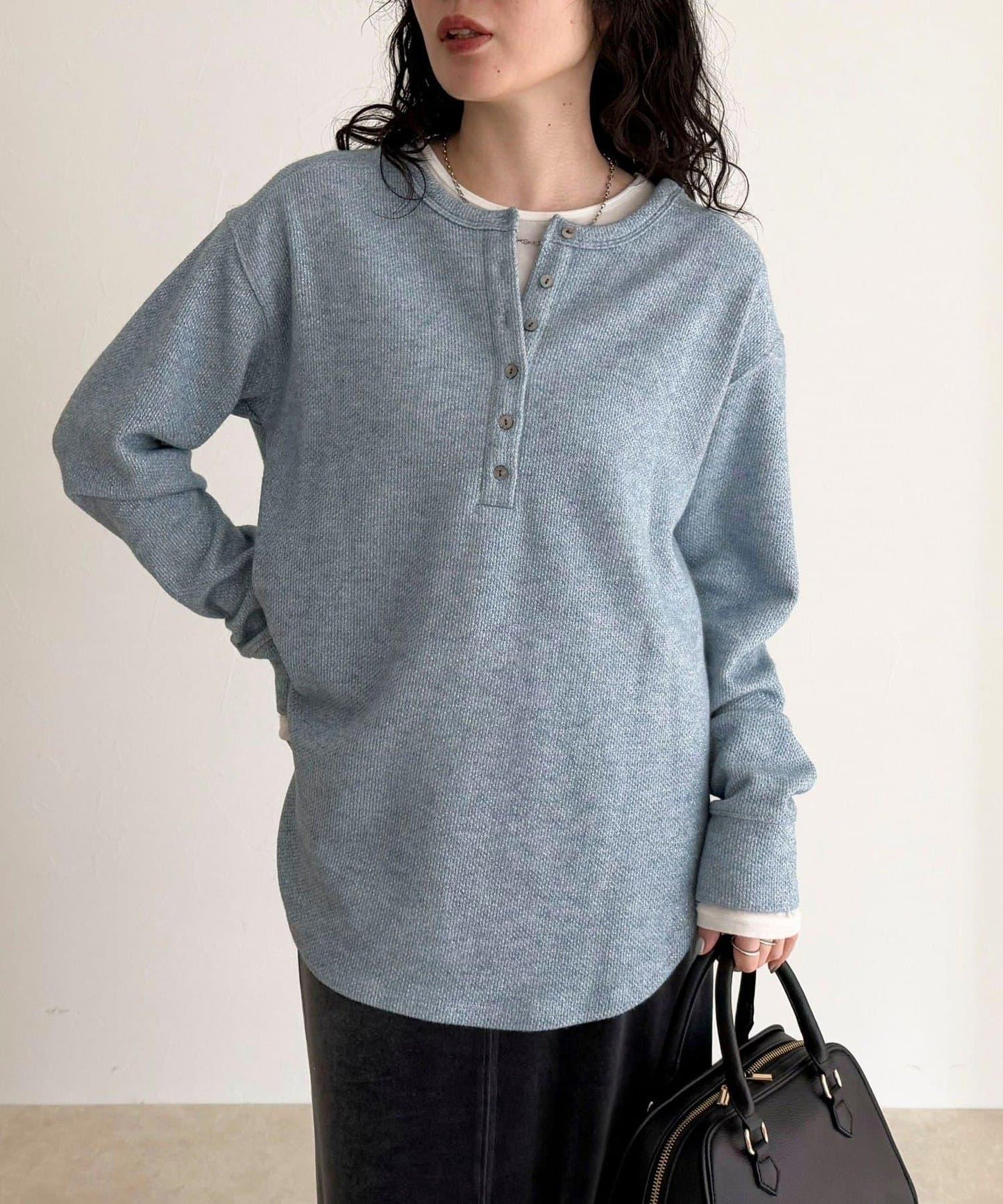 2WAY亨利領亮絲套頭衫